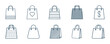 © Zhangxiao - Collection of linear shopping bag icons, various retail and commerce symbols with heart, money, and pattern designs, purchase and sale concept.