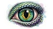 © Sanwa - Alluring Reptilian Eye with Scales Illustration - Illustration of a reptile eye with vibrant colors. Symbolizing mystery, transformation, perception, nature, and adaptability