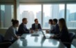 © wu - Blurred Group of business people having a meeting or brainstorming in a boardroom, glass partitions. High quality