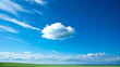 © AI   NEX GEN - Bright, clear blue sky with a distinct, isolated white cumulus cloud gracefully suspended over a verdant plain, capturing the tranquil essence of an expansive outdoor scene