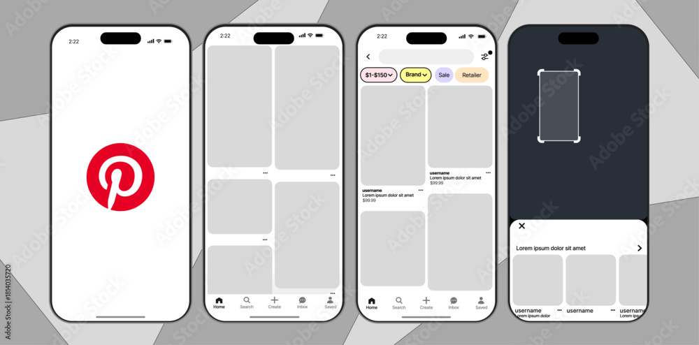 เวกเตอร์ Stock Pinterest UI/UX mobile app mockup on Apple iPhone 17 Pro ...
