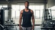 © InfinityVisuals - Strong Build in Gym: A determined man with a powerful physique stands confidently amidst the modern fitness equipment, his gaze focused, ready to conquer his goals.