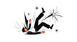 © Eric - A businessman in a suit falls backward with a look of shock and alarm, surrounded by bursting star shapes and lines indicating impact or collapse.