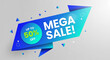 © Mirivox - Geometric graphic with blue gradient and text 'MEGA SALE! up to 50% OFF' promoting sale event, representative of commerce and special offer concept