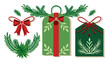 © Design one - Festive christmas gift tags and ornaments with pine branches and red bows