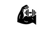 © UDIN - Black silhouette of a muscular arm holding a dumbbell, representing strength and fitness.