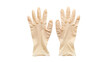 © Suci - Two tan medical gloves, palms up, isolated on a black background, with defined fingers