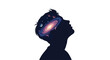 © Kana - Silhouette of a person looking up with a galaxy and planets inside their head.