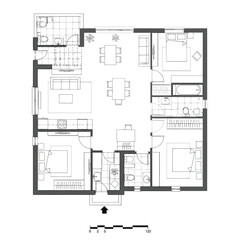 Naklejka na meble Architectural floor plan of a modern apartment layout