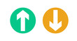 © Jyotishman - Arrow up and down icons. Low or high icon. Price, sale, rate or profit going up or down symbol with arrow sign with turquoise and yellow colors. Vector illustration