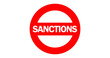 © Jyotishman - Red text SANCTIONS inside circular stamp isolated on transparent background. Vector symbol, sign. Global trade bans, government restrictions, tariffs, financial blockade, economic warfare