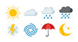 © Cezar_911 - Weather icons set: sun, clouds, rain, snow, wind, umbrella, moon