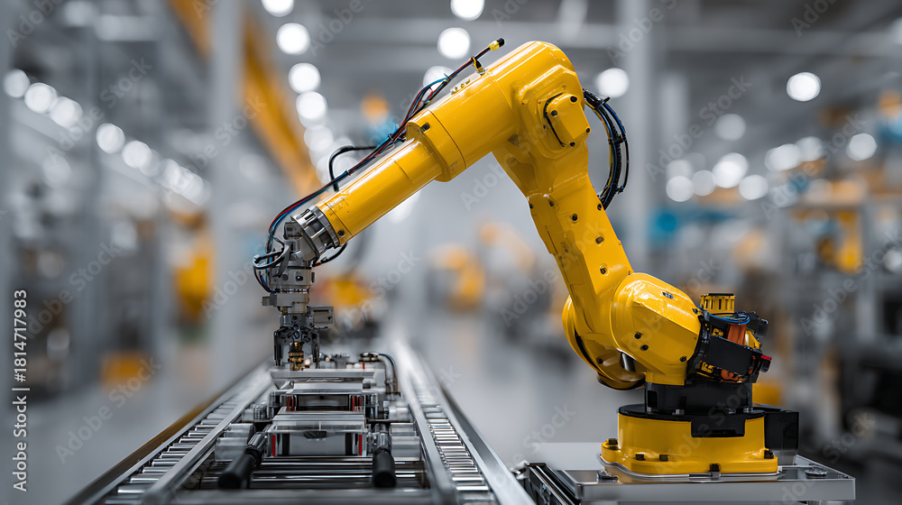 Yellow robotic arm assembly line automation yellow robot arm industrial ...