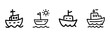 © Toxa2x2 - Boat And Ship Line Icon Set In Doodle Style. Nautical Transportation And Maritime Travel Outline Sketch Collection. Hand Drawn Isolated Vector Illustration