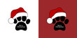 © PaulStd - Festive paw print wearing a Santa hat wishing Merry Christmas on white and red backgrounds, perfect for holiday cards, pet-themed greetings, and seasonal designs, a cute and joyful holiday