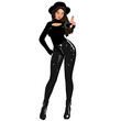 © HWWO Stock - 3D rendered cartoon-style female character wearing an all-black fashionable outfit, isolated on a transparent background.