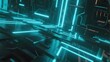 © 晨 晨 - Futuristic cybernetic corridor with glowing blue neon lines and digital structures