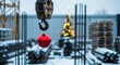 © MT - Christmas Decoration on Construction Site with Crane Hook and Steel Rebars in Winter