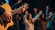 © your fav vectors  - Worship Leader's Hands on Guitar: Modern Christian Praise and Worship Music in Church Service with Blurred Congregation. Instrument, Spiritual, Contemporary, Gospel, Faith.
