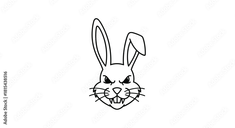 Vector de Stock Aggressive black and white line art of an evil rabbit's ...