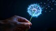 © CHEN - Human Hand Holding a Glowing Digital Dandelion Concept.