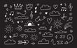 © Ifrat Studio - Whimsical doodle pattern with hearts, clouds, suns, crowns, and musical notes ideal for backgrounds, textiles, and delightful designs in white on black
