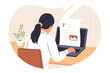 © Hengki - Illustration of Content Writer Typing. A woman is focused on typing on her laptop, generating text and preparing content for digital marketing, blogs, or publications.