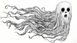 © sungedi - Spooky ethereal phantom figure flowing across a white background in detailed black ink illustration