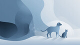 Minimalistyczne zimowe tło z kotem i psem