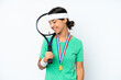 © luismolinero - Young tennis player woman isolated on white background laughing