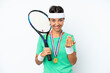 © luismolinero - Young tennis player woman isolated on white background inviting to come with hand. Happy that you came