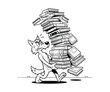 © Rani - Cartoon wolf carrying stack of books while walking in line art style
