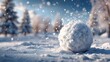 © horizon - Playful image of a perfectly formed, large snowball resting on a pristine bed of snow, with a beautifully blurred background of a winter landscape.
