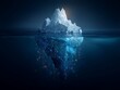 © Rifqi - Digital iceberg floating in a dark blue sea showing data connection underwater, concept for data storage, information technology and security solution