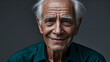 © Bernd Schmidt - Elderly man portrait white hair wrinkles smiling expression dark blue green shirt thoughtful mature generative AI