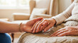 © Aurora Aesthetics - Caregiver holding hand of senior woman comfort support healthcare elderly patient love kindness nursing home assistance trust family togetherness compassion retirement friendship charity volunteer