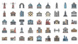 © Stock Image Paradise - Collection of colorful building and architecture line icons for urban and city design concepts