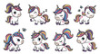 © Avra - A cute collection of cartoon baby unicorns with rainbow manes. Set of magical pony characters in different poses for kids
