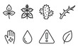 © Fortune228 - Toxic Plant Icons. Toxic plants concept linear icon set: poison ivy, nettle, cactus, thorn branch, blistered skin, droplet, warning sign, leaf