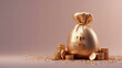 © Ashy studio - 3D gold money bag with dollar sign and coins for banking finance fortune glossy luxury fashion golden silver glow wallpaper background