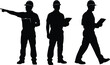 © Heyyy - Professional site manager and construction supervisor silhouette set, engineer with hard hat, clipboard, pointing, and walking vector graphics for project management.