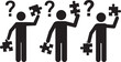 © MD - Three figures in silhouette holding puzzle pieces and question marks silhouette