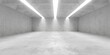 © Shawn Hempel - Modern concrete brutalism architeture room woth three stripe light openings and structured ceiling - empty abstract industrial interior background template