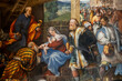 © Joan - Painting (19th century) of Christmas Nativity Scene : Adoration of the Magi as they present gifts of gold, frankincense and myrrh to the Infant Jesus.