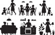 © SUMAYA AKTHER - Family silhouettes with cooking cleaning eating reading and sitting at home