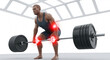 © Shahbaz - Man lifting heavy barbell with red highlights indicating pain in joints and muscular strain during exercise