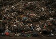 © chaiwat - A massive, disgusting pile of extracted sewage waste and debris, showcasing accumulated rags, plastics, and grime from a blocked underground drainage system ,piled ,filth ,blockage