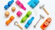 © gle - Colorful kinesiology tape rolls and massage tools for physiotherapy. Sports medicine, rehabilitation concept, pain relief.