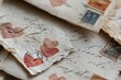 © Olexandr Tytarchuk - Vintage Love Letters: A close-up shot of old love letters with heart designs, stamps and antique paper, evoking feelings of nostalgia, romance, and the enduring power of written words.