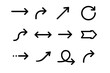 © peppastocker - Arrow Icons Collection. Directional Arrows Set linear icon set: straight arrow, curved arrow, diagonal arrow, circular arrow, split arrow, double-headed arrow, thin line arrow